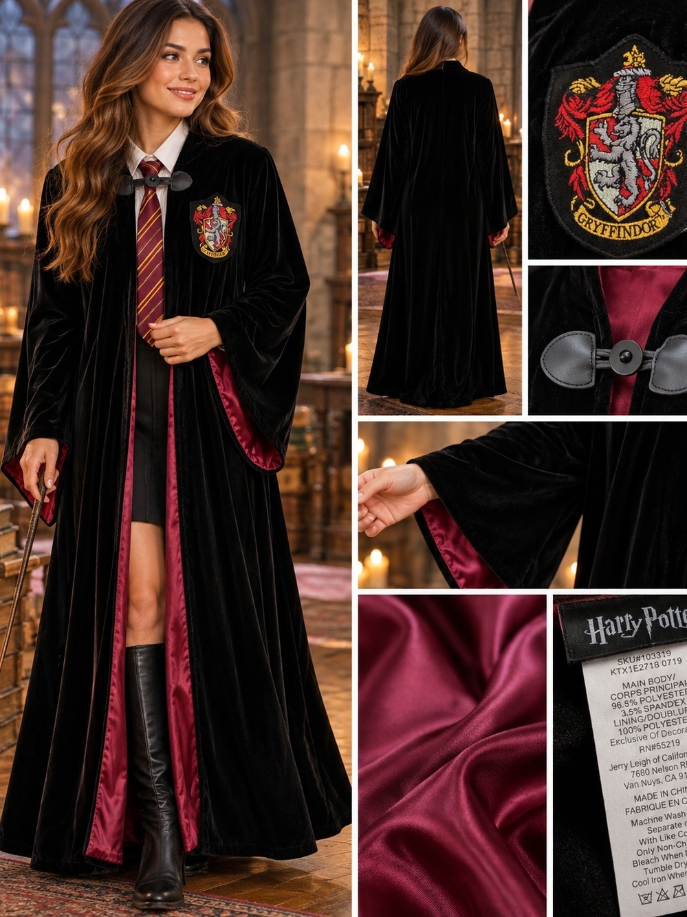 Harry Potter Gryffindor Velvet Robe Juniors One Size Hogwarts Wizard Costume